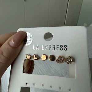 Express Gold Heart and Circle Stud Earrings Set